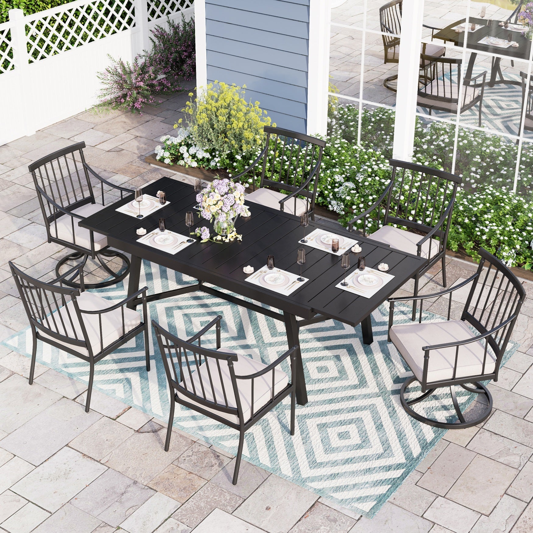 Sophia & William 7 Pieces Metal Patio Dining Set Swivel Chairs And Ext ...