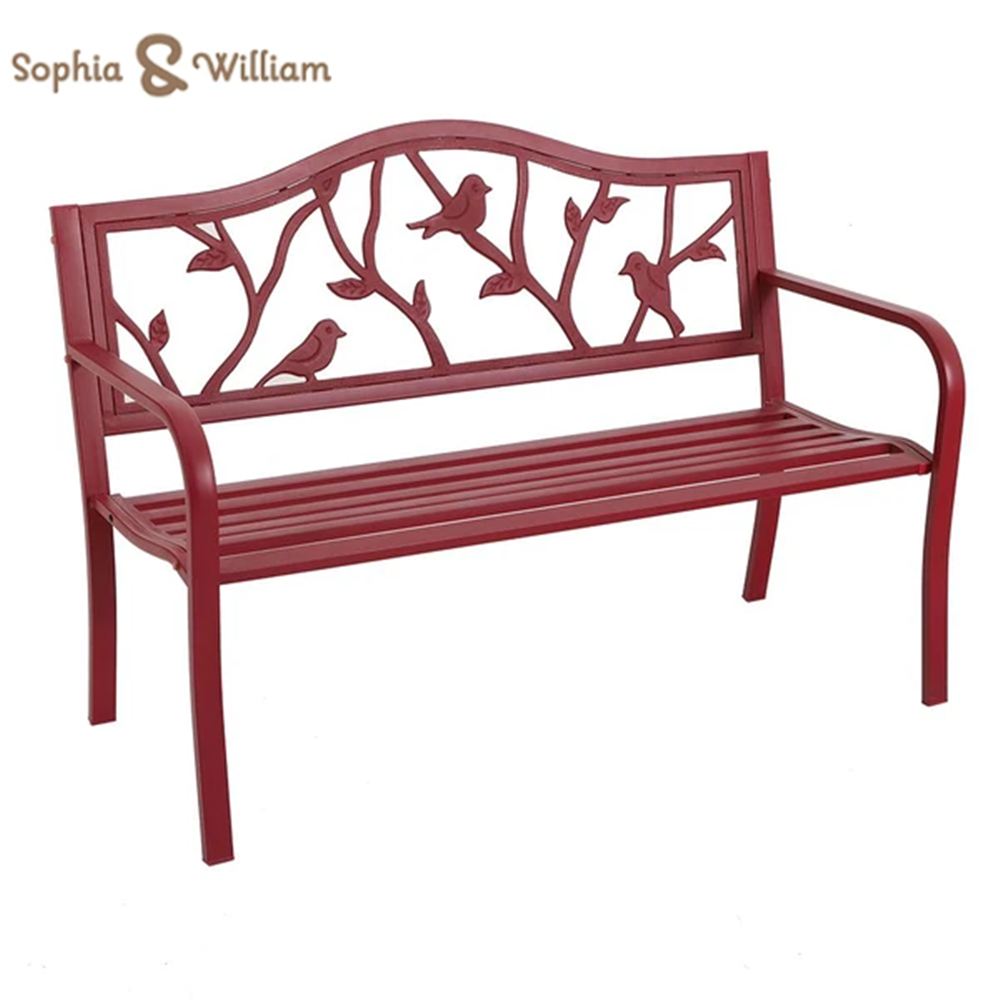 Red outdoor metal online bench