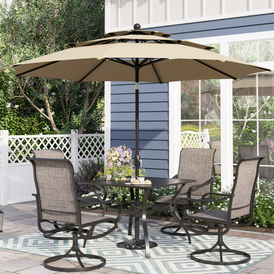 Sophia & William 10ft 3 Tier Auto-Tilt Outdoor Patio Umbrella Beach Garden Double Vented Table Umbrella with Push Button and Crank,Beige