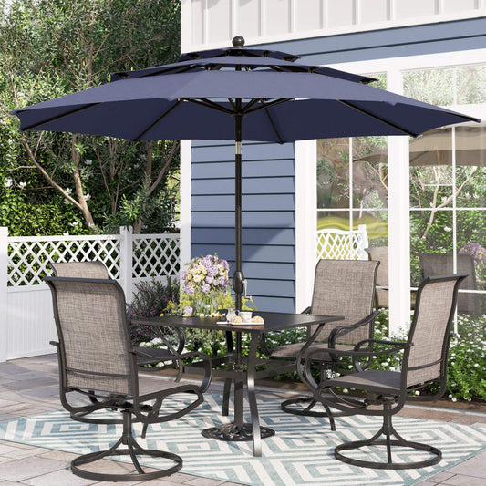 Sophia & William 10ft 3 Tier Auto-tilt Outdoor Patio Umbrella Beach Garden Double Vented Table Umbrella with Push Button Tilt and Crank,Navy Blue