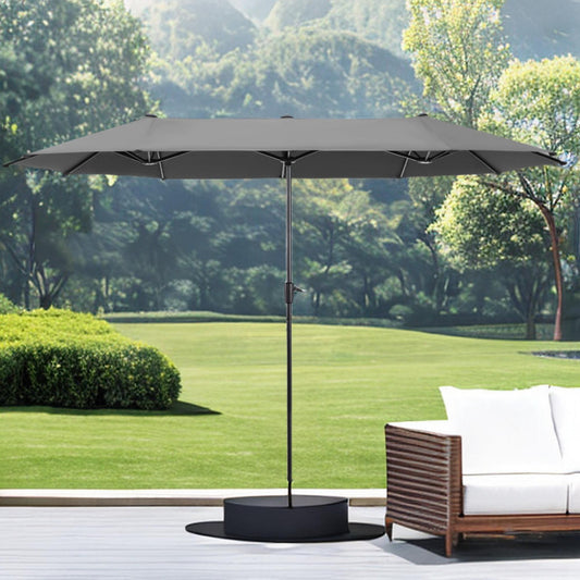 Alpha Joy 13x6.5ft Double-Sided Extra Large Outdoor Patio Market Rectangle Umbrella with Crank Handle, Light Gray