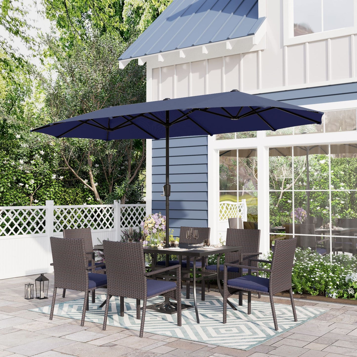 Alpha Joy 13x6.5ft Double-Sided Extra Large Outdoor Patio Market Rectangle Umbrella with Crank Handle, Navy Blue