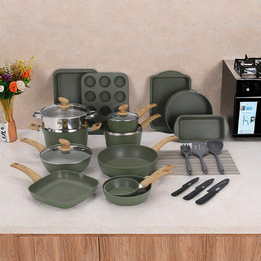 Sophia & William 30 Pieces Cookware & Bakeware Set Safe Granite Non-stick Aluminum Pots and Pans£¬ Green