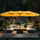 Alpha Joy 15ft Extra Large Outdoor Patio Double-Sided Umbrella with Solar Lights & Umbrella Base, Gold Yellow