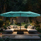 Alpha Joy 15ft Extra Large Outdoor Patio Double-Sided Umbrella with Solar Lights & Umbrella Base, Turquoise