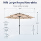 Alpha Joy 10ft 3 Tier Auto-tilt Outdoor Patio Umbrella Beach Garden Double Vented Table Umbrella with Solar Lights, Beige & Tan