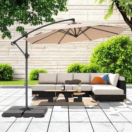 Alpha Joy 10ft Outdoor Patio Offset Market Hanging Umbrella with 8 Steel Ribs & Cross Base(Include Weight), Beige