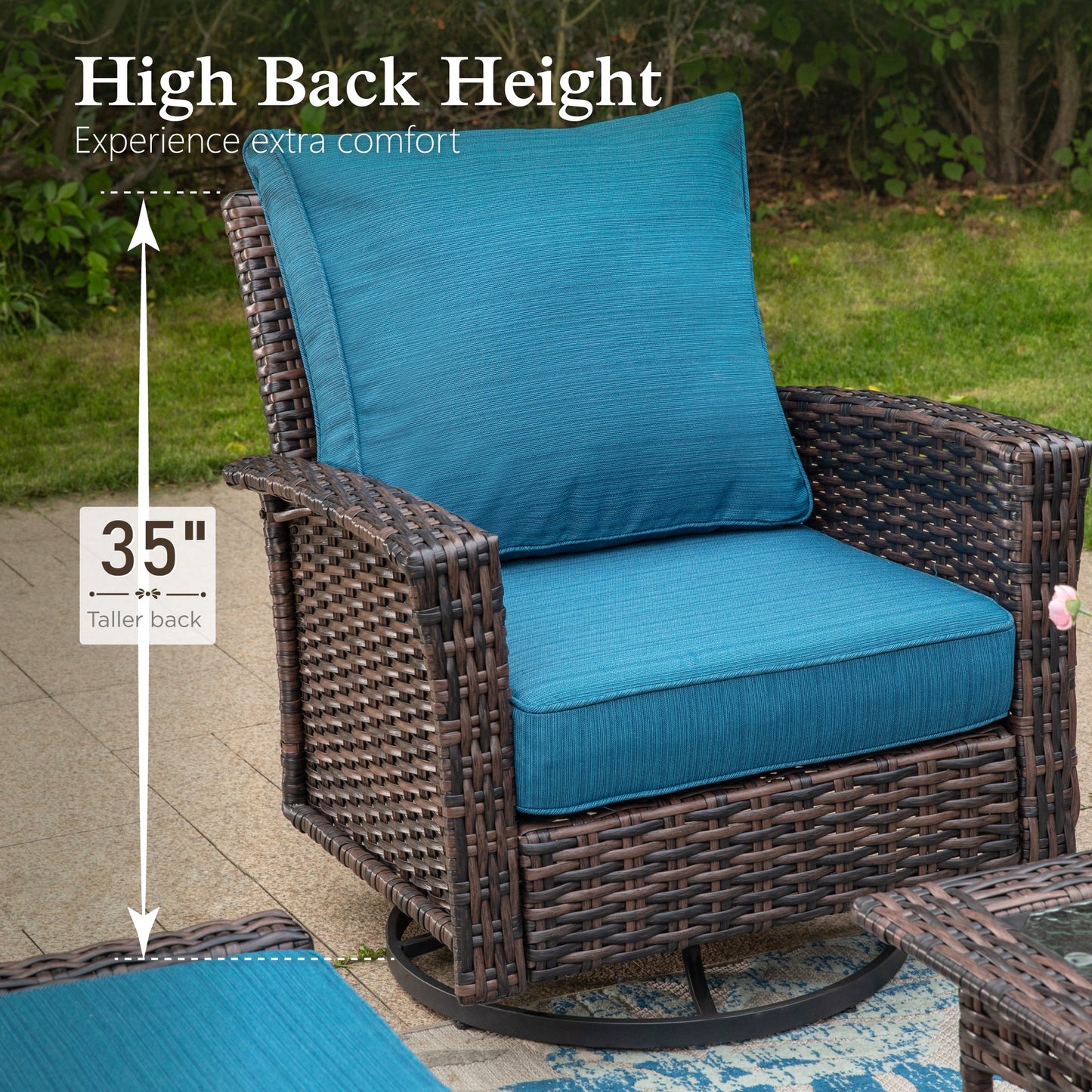 Sophia & William Outdoor Patio Wicker Swivel Glider Chairs Set of 2 with 5.5" Thick Cushions, Pacific Blue