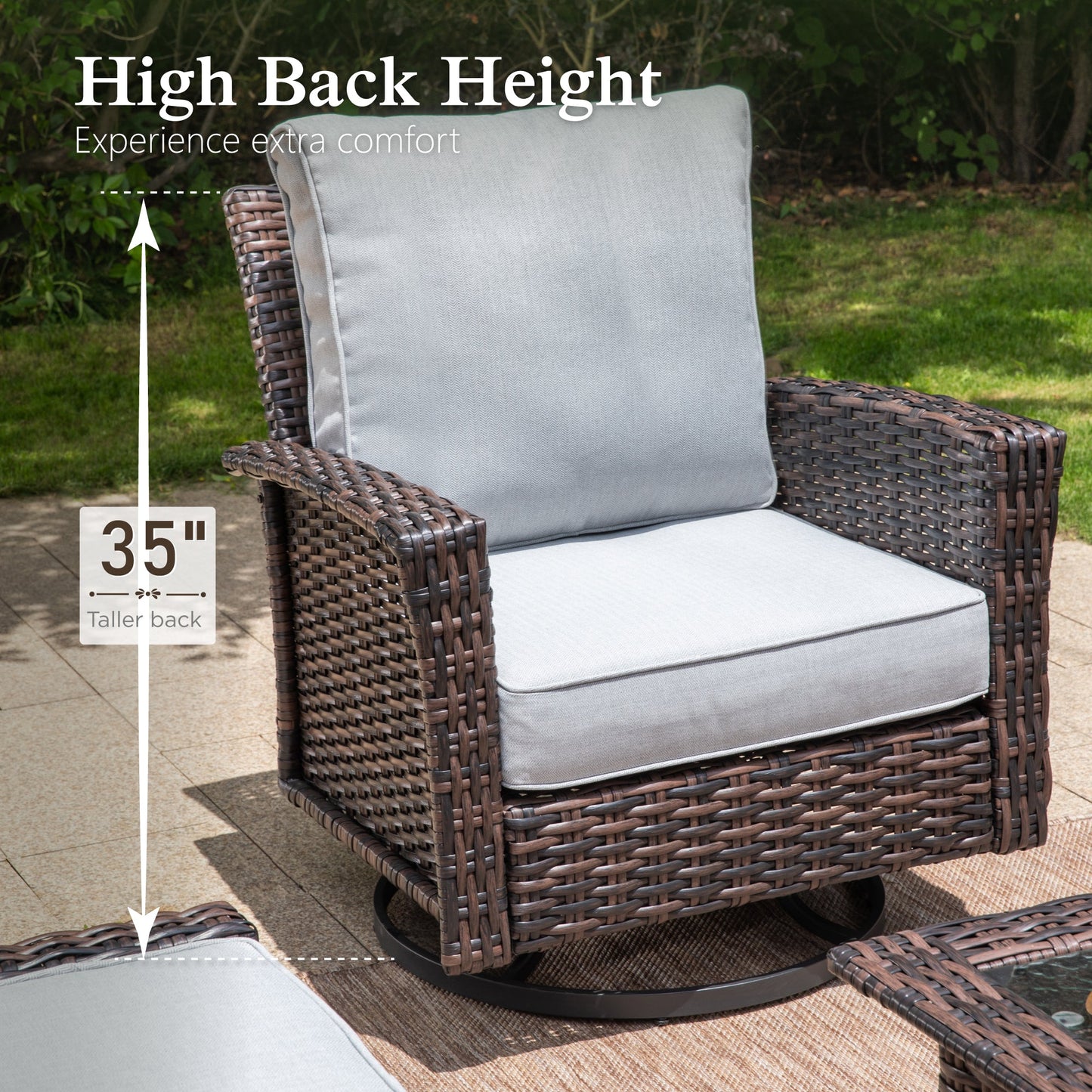 Sophia & William 6 Pieces Wicker Patio Conversation Set 7-Seat Outdoor Furniture Set with Swivel Chairs, Grey