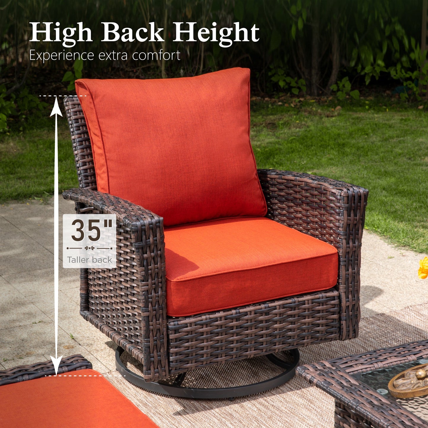 Sophia & William 5 Pieces Wicker Patio Conversation Set 7-Seat Outdoor Furniture Set with Swivel Chairs, Red