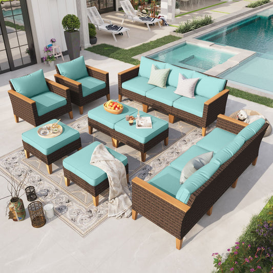 Sophia & William 12 Piece Outdoor Wicker Patio Conversation Sofa Set Outdoor Sectionals, Turquoise