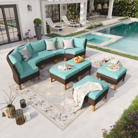 Sophia & William 9 Piece Outdoor Wicker Patio Conversation Sofa Set Outdoor Sectionals, Turquoise