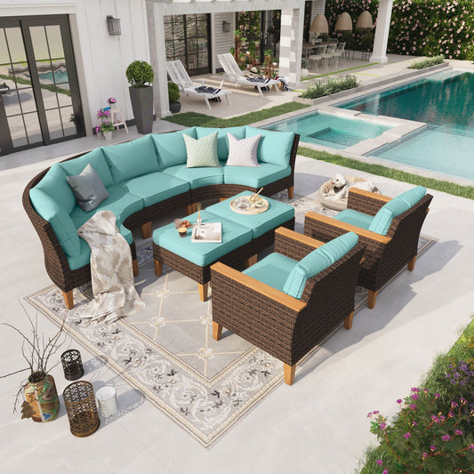 Sophia & William 9 Piece Outdoor Wicker Patio Conversation Sofa Set Outdoor Sectionals, Turquoise