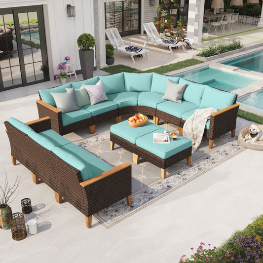 Sophia & William 11 Piece Outdoor Wicker Patio Conversation Sofa Set Outdoor Sectionals, Turquoise