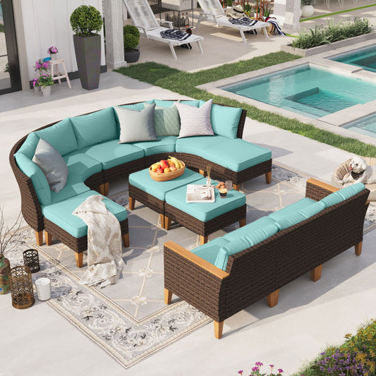 Sophia & William 12 Piece Patio Furniture Set Outdoor Wicker Conversation Set, Turquoise