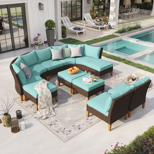 Sophia & William 11 Piece Outdoor Wicker Patio Conversation Sofa Set Outdoor Sectionals, Turquoise