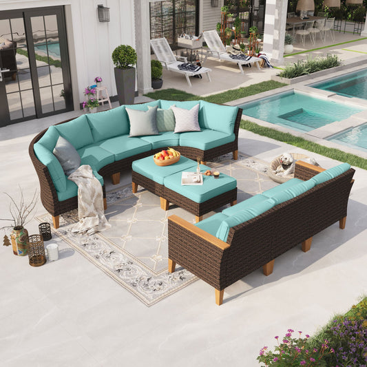 Sophia & William 10 Piece Outdoor Wicker Patio Conversation Sofa Set Outdoor Sectionals, Turquoise