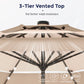 Alpha Joy 10ft 3 Tier Auto-tilt Outdoor Patio Umbrella Beach Garden Double Vented Table Umbrella with Solar Lights, Beige & Tan