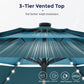 Alpha Joy 10ft 3 Tier Auto-tilt Outdoor Patio Umbrella Beach Garden Double Vented Table Umbrella with Solar Lights, Peacock Blue & Cerulean