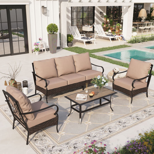 Sophia & William 4 Piece Metal Patio Conversation Sofa Set 5-Seat Outdoor Sectionals