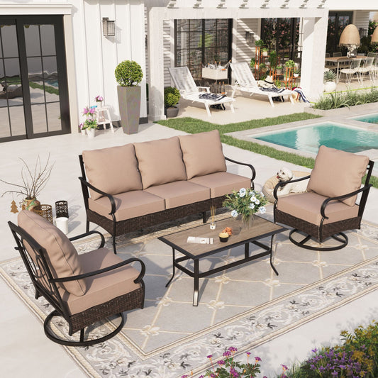 Sophia & William 4 Piece Metal Patio Conversation Sofa Set 5-Seat Outdoor Sectionals