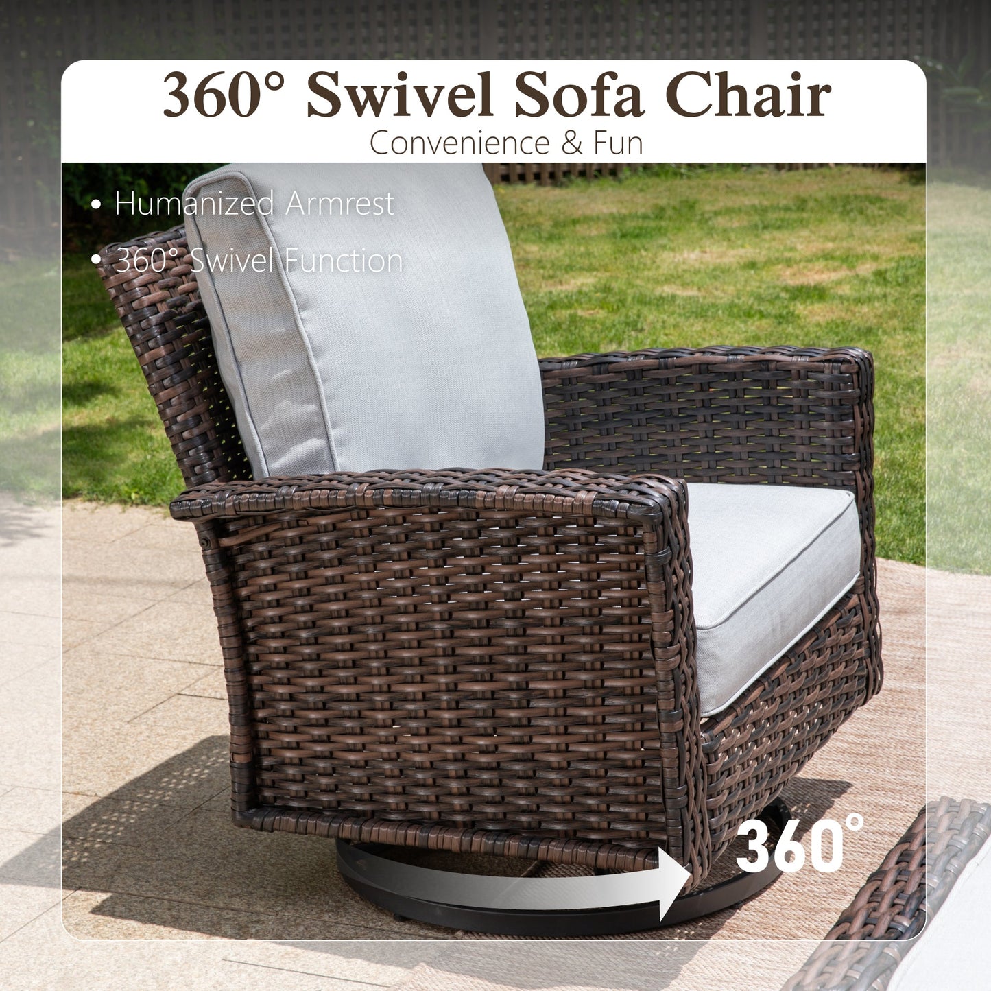 Sophia & William 6 Pieces Wicker Patio Conversation Set 7-Seat Outdoor Furniture Set with Swivel Chairs, Grey