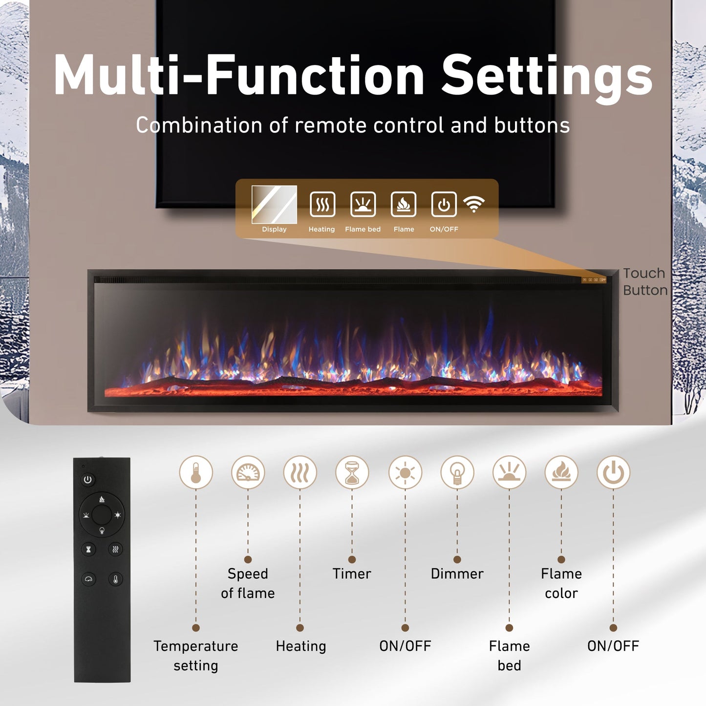 Sophia & William 60" Electric Fireplace,Recessed Wall Mounted Fireplace Insert,Ultra-Thin Linear Fireplace