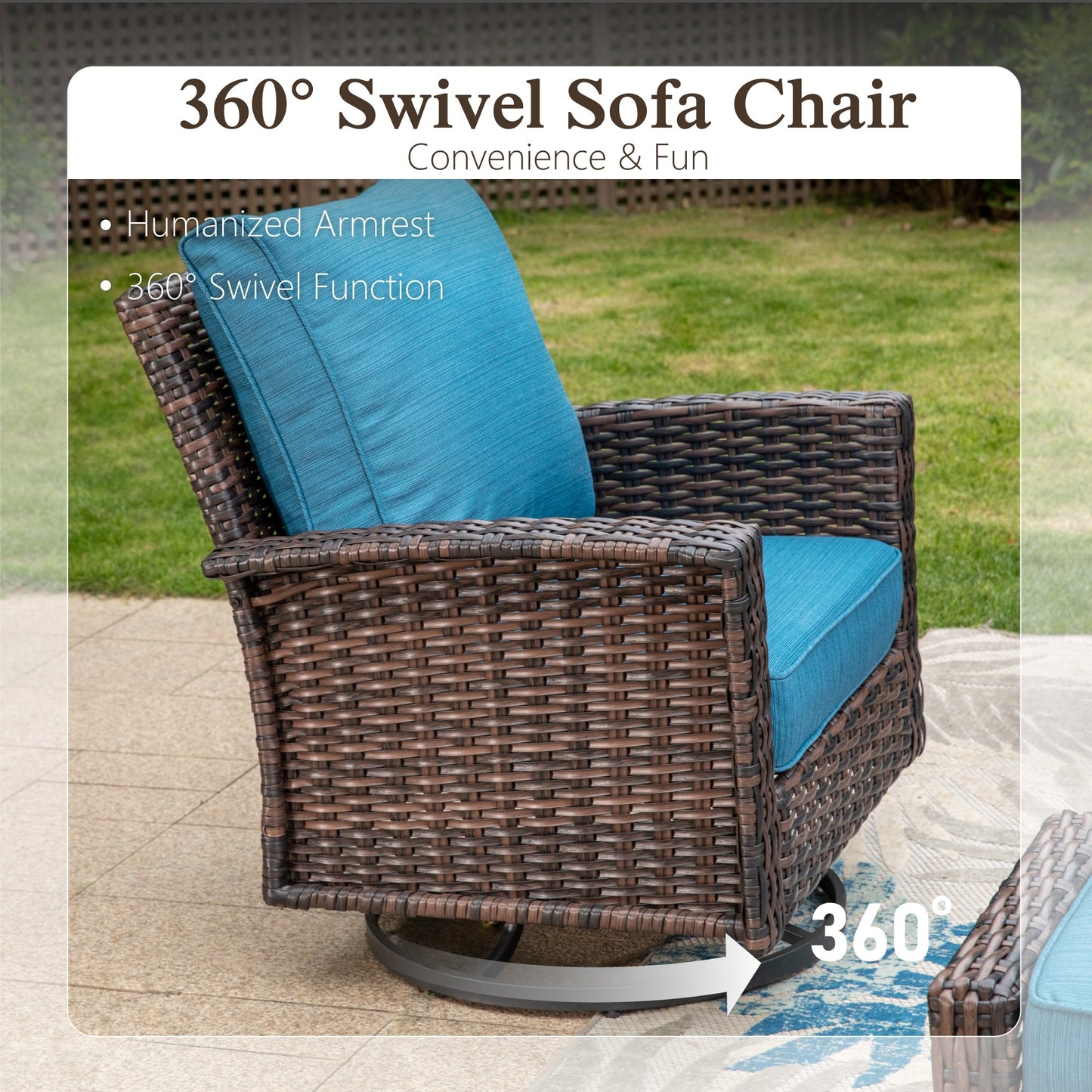 Sophia & William 4 Pieces Wicker Patio Conversation Set 5-Seat Outdoor Furniture Set with Swivel Chairs, Pacific Blue