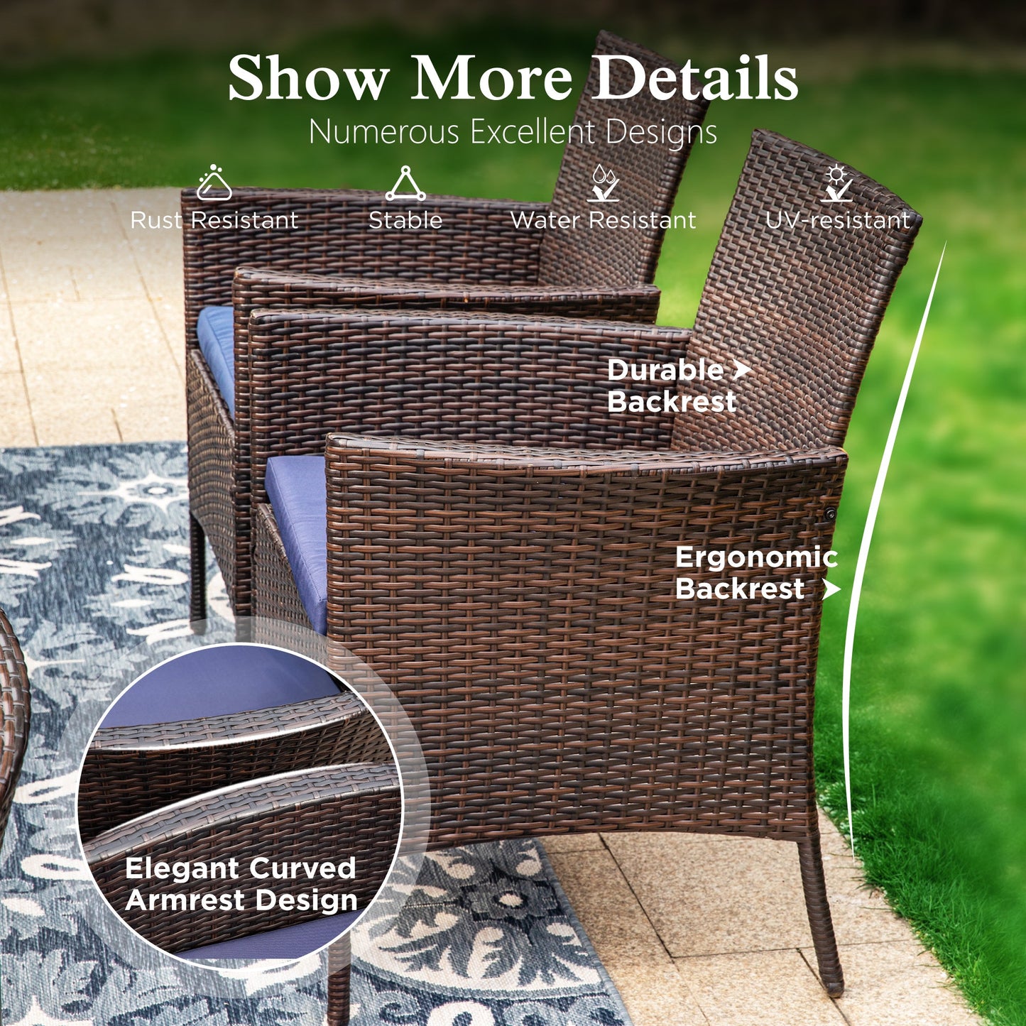 Sophia & William 5 Pieces Outdoor Patio Dining Set with Aluminum Table & Wicker Chairs for 4