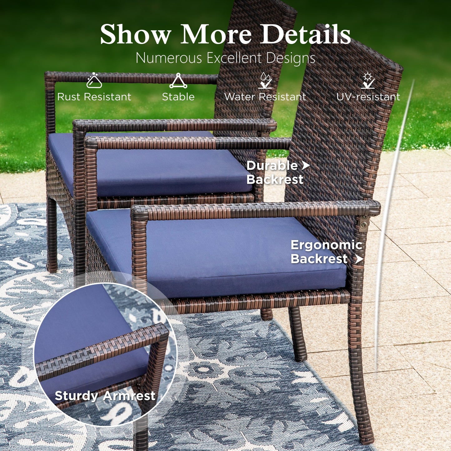 Sophia & William 5 Pieces Outdoor Patio Dining Set with Aluminum Table & Wicker Chairs for 4