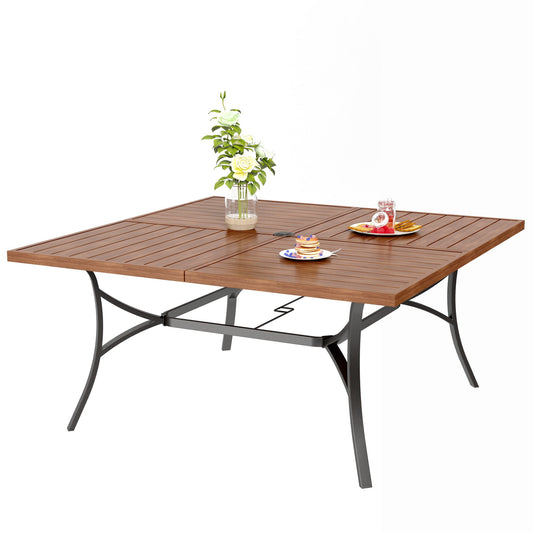 Sophia & William Metal 60" x 60" Patio Outdoor Square Dining Table for 8, Teak Color