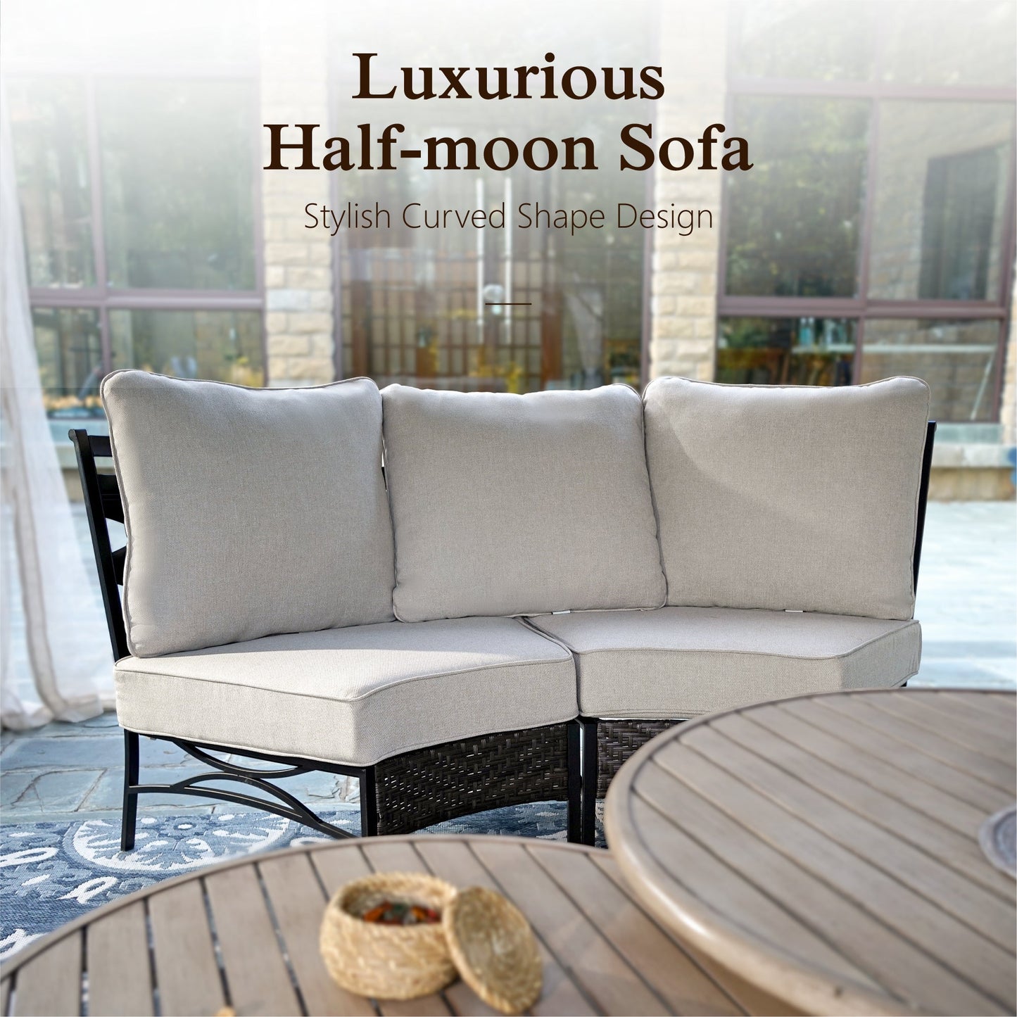 Sophia & William 6 Seat Patio Outdoor Furniture Set Half-Moon Sectional Sofa Metal Conversation Set