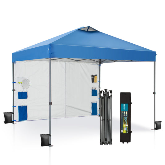 10x10ft Easy Set Up 3 Height Adjustable Pop Up UV Protection Canopy Tent with Removable Side Wall, Blue