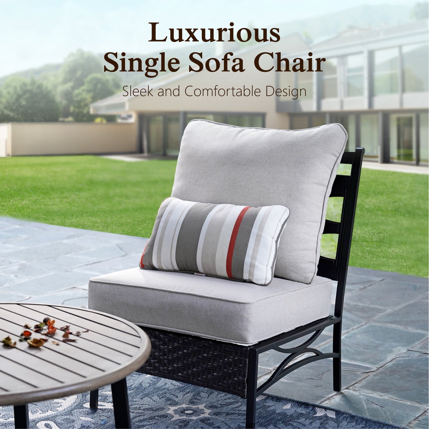 Sophia & William 6 Seat Patio Outdoor Furniture Set Half-Moon Sectional Sofa Metal Conversation Set