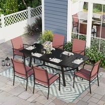 Sophia & William 7 Piece Patio Metal Dining Set Extendable Table and 6 Red Textilene Chairs