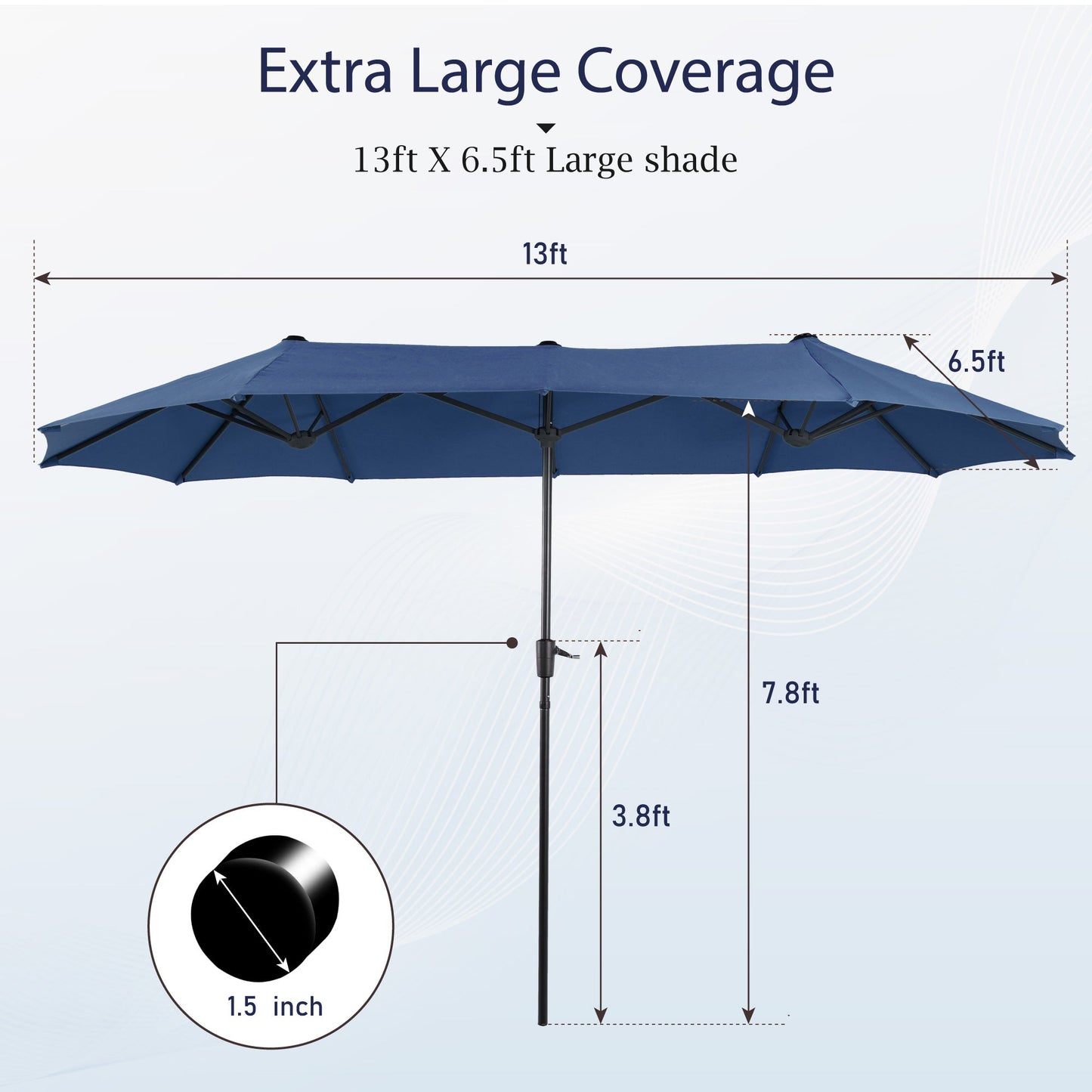 Alpha Joy 13x6.5ft Double-Sided Extra Large Outdoor Patio Market Rectangle Umbrella with Crank Handle, Navy Blue