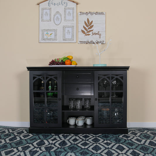 Sophia & William 47'' Tempering Glass Door Buffet Sideboard Black Cabinet with 2-Door & 2-Drawer