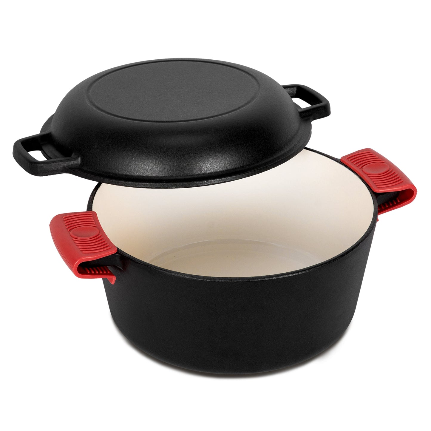 Sophia & William 5QT Enameled Nonstick Cast Iron Pot with Skillet Lid, Black