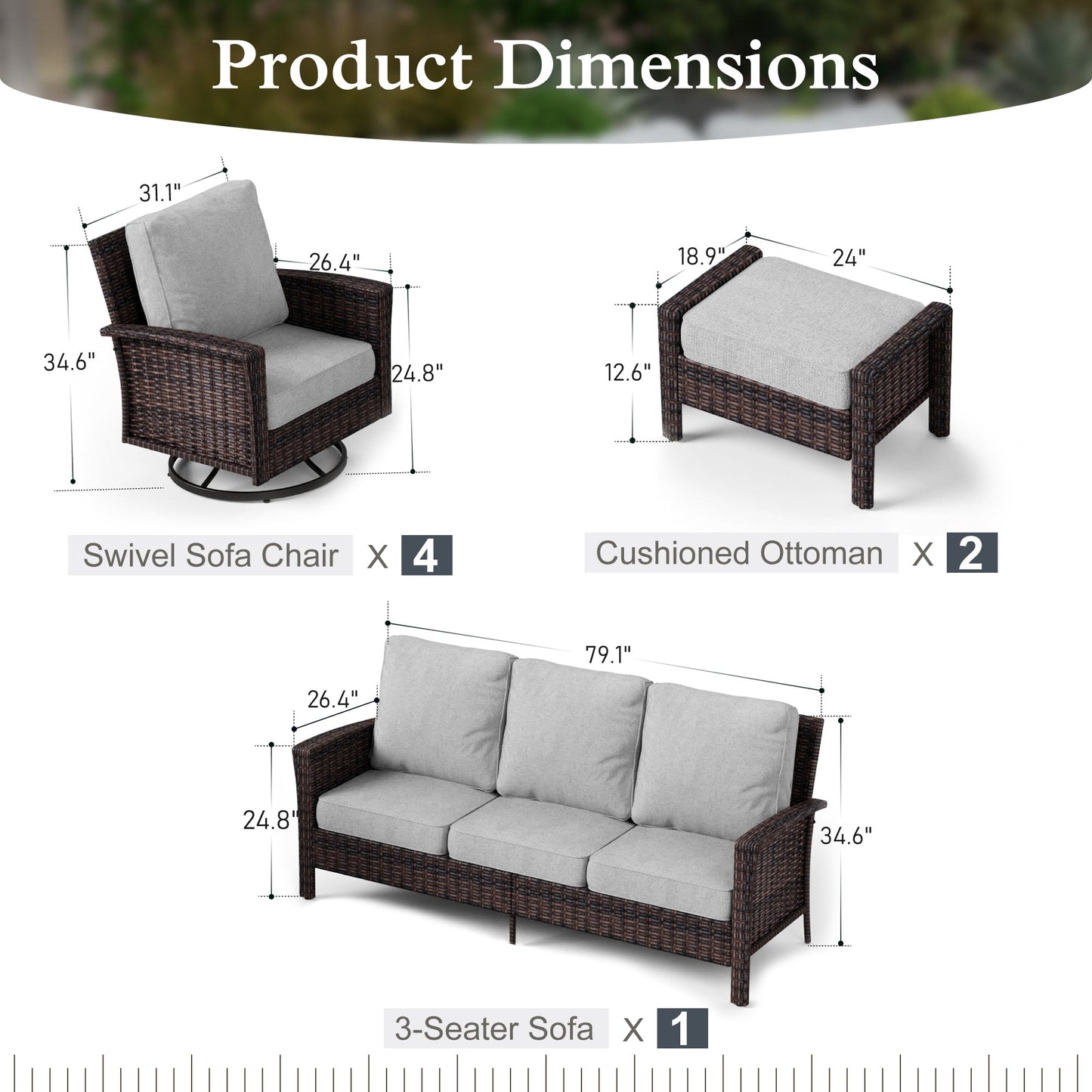 Sophia & William 5 Pieces Wicker Patio Conversation Set 7-Seat Outdoor Furniture Set with Swivel Chairs, Grey