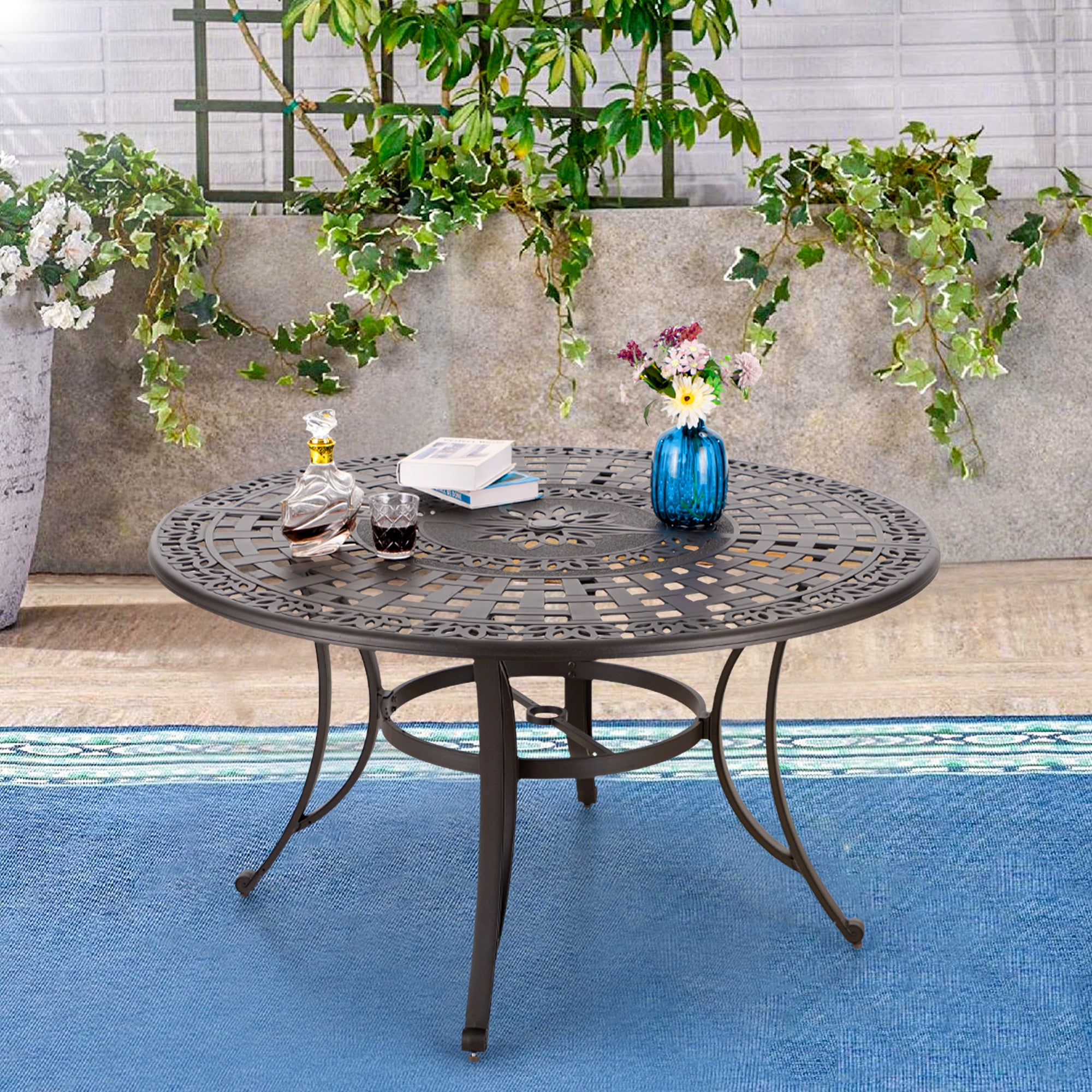 Sophia William 54 Cast Aluminum Patio Dining Table with Umbrella Hol sophia william us