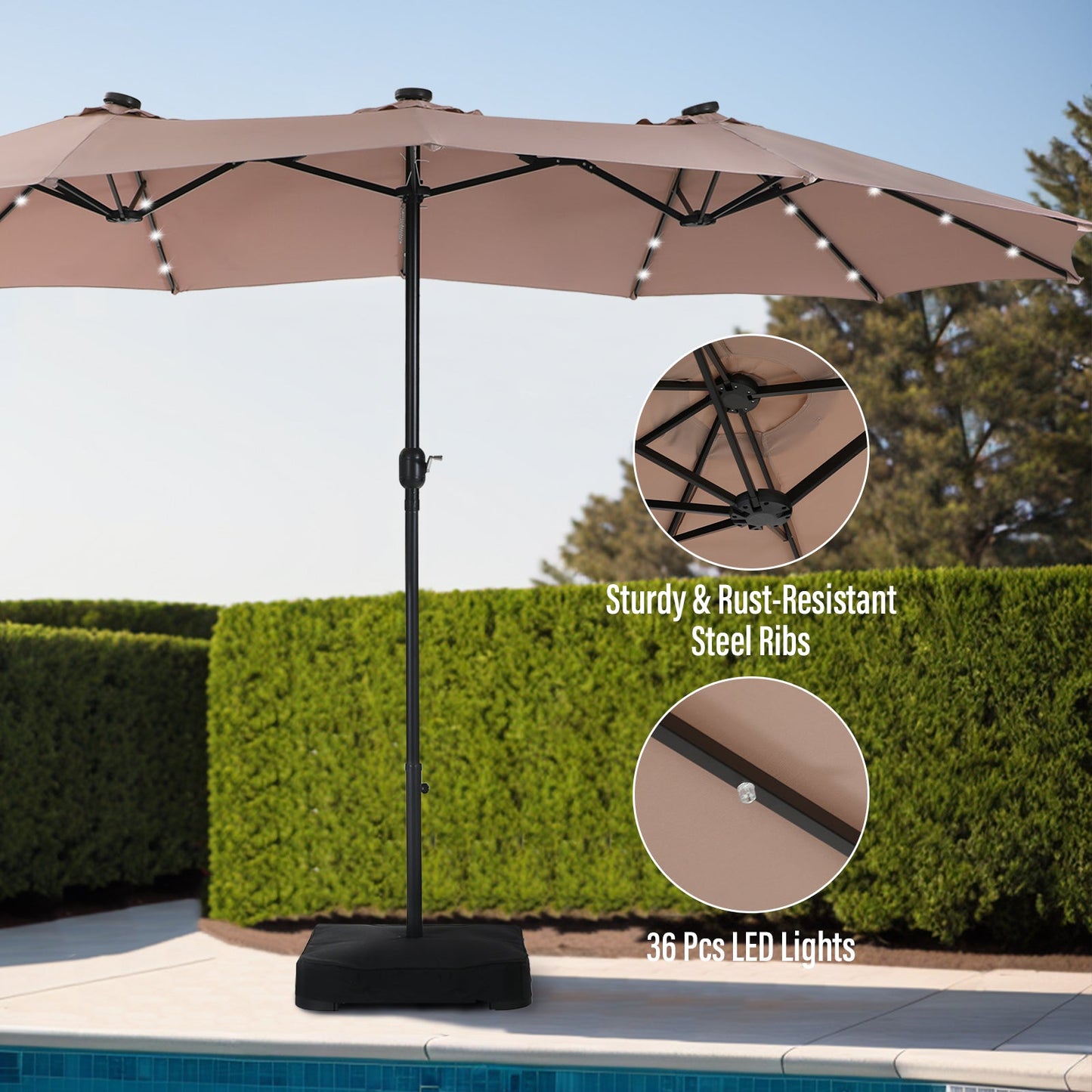 Sophia & William 15FT Outdoor Patio Umbrella Extra Large Double-Sided Garden Umbrella with Crank Handle, Beige