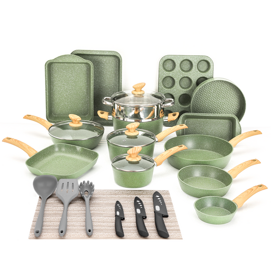 Sophia & William 30 Pieces Cookware & Bakeware Set Safe Granite Non-stick Aluminum Pots and Pans, Green