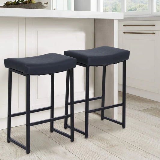 Sophia & William 24" Counter Height Bar Stools Saddle Bar Stools-Set of 2-Black