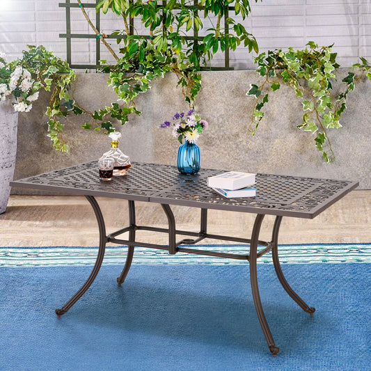 Sophia & William 63”Cast Aluminum Patio Dining Table with Umbrella Hole - Bronze