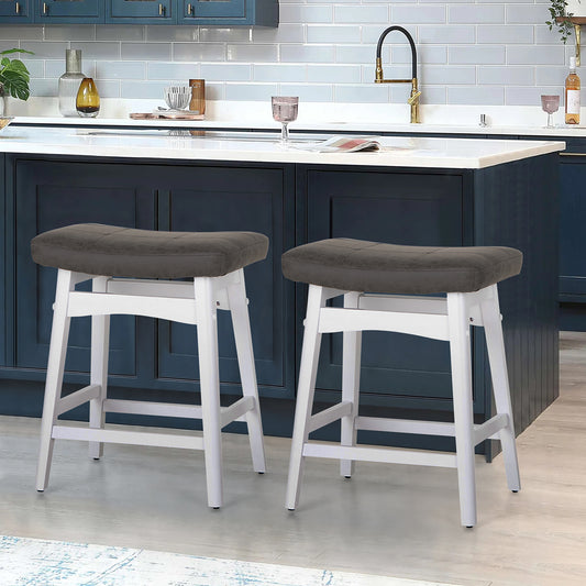 S&W 24" Counter Height Bar Stools Saddle Bar Stools-Set of 2-Gray