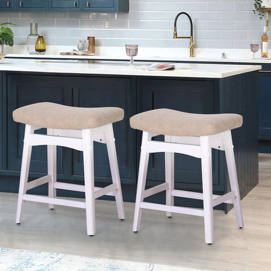 S&W 24" Counter Height Bar Stools Saddle Bar Stools-Set of 2-White