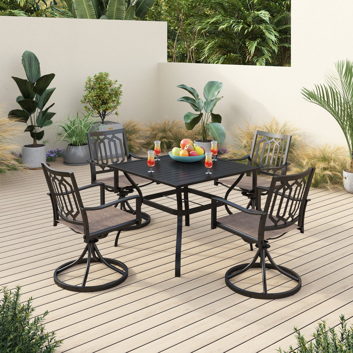 Sophia & William 5 Piece Patio Metal Dining Set Square Table and 4 Swivel Dining Chairs