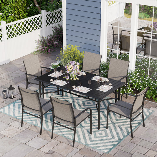 Sophia & William 7 Piece Patio Metal Dining Set 67" Dining Table and 6 Brown Textilene Chairs