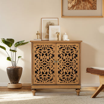 Vintage Chic Cabinet with Hollow Carved Design