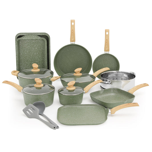 Sophia & William 17 Pieces Cookware & Bakeware Set Granite Non-stick Aluminum Pots and Pans, Green